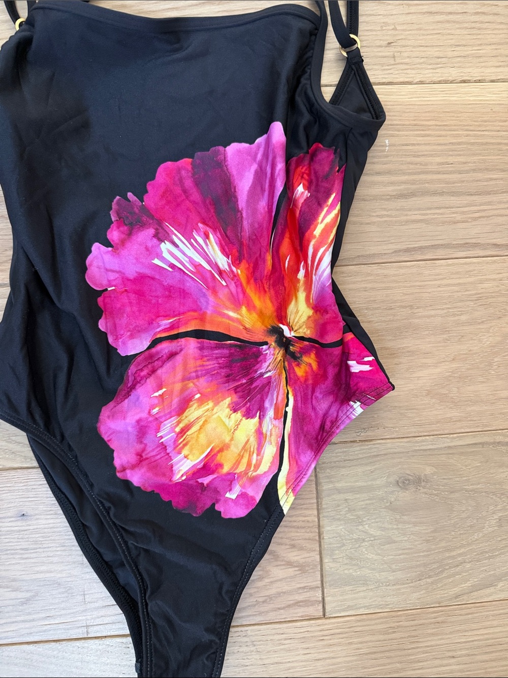 l*space Black One-Piece Swimsuit with Pink & Yellow Floral Print - Picture 2 of 4